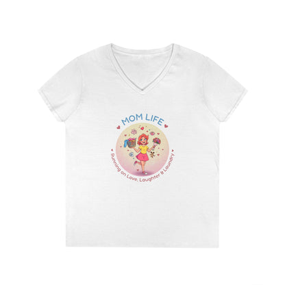 Mom Life: Running on Love, Laughter & Laundry V-Neck T-Shirt - Whippie's