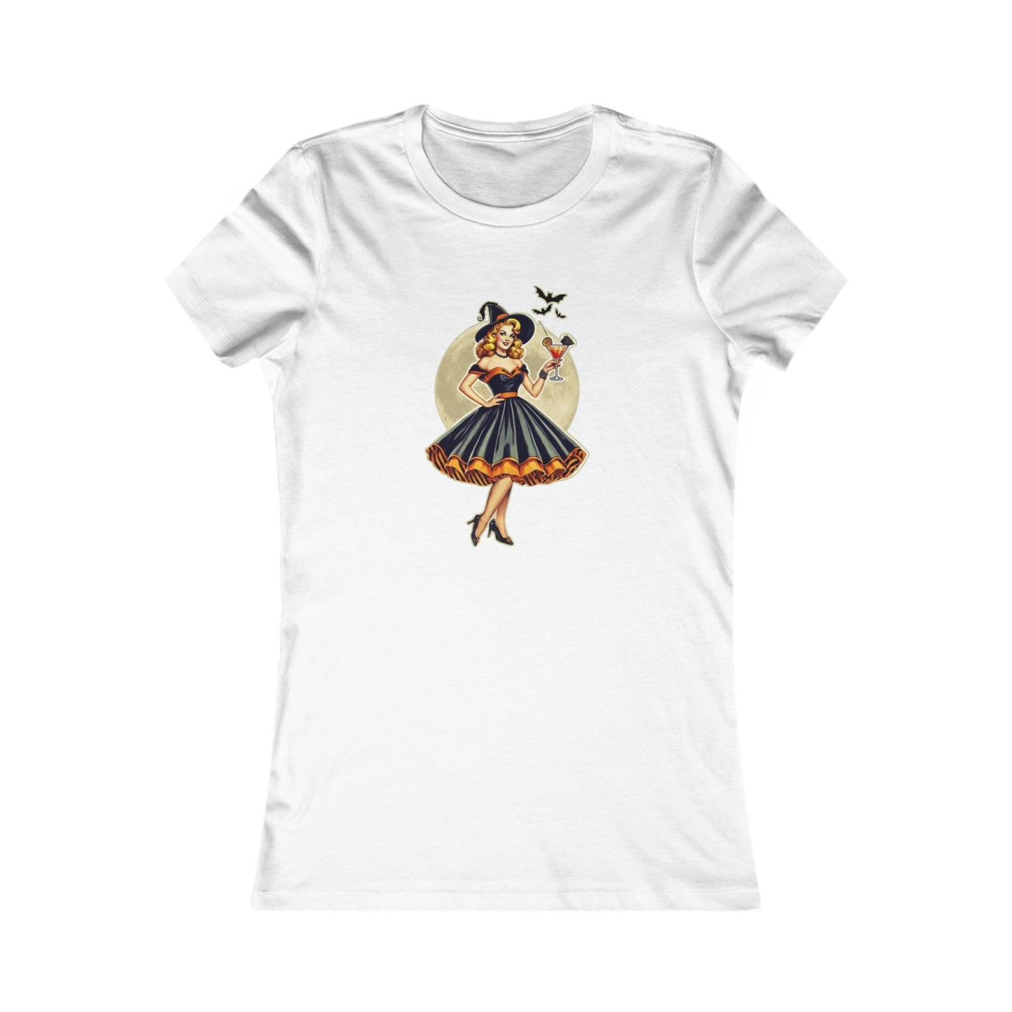 Vintage Pinup Witch Cocktail T-Shirt - Bewitching Retro Style