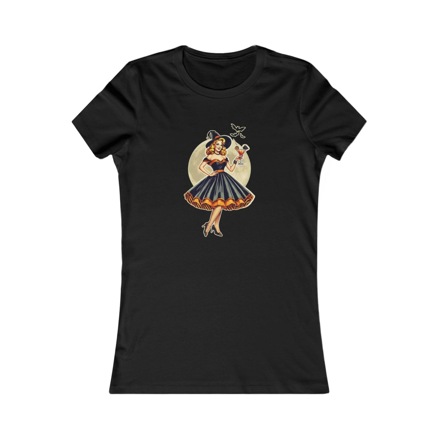 Vintage Pinup Witch Cocktail T-Shirt - Bewitching Retro Style