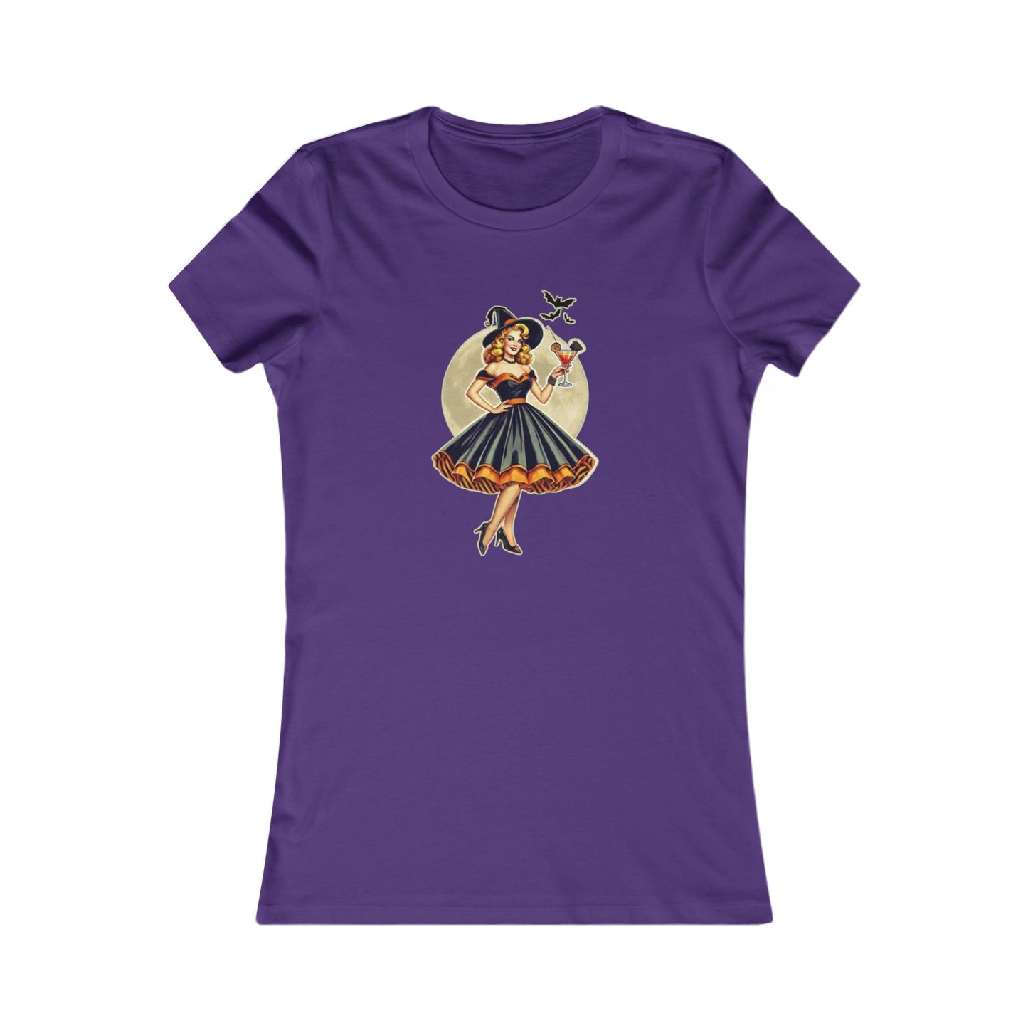 Vintage Pinup Witch Cocktail T-Shirt - Bewitching Retro Style