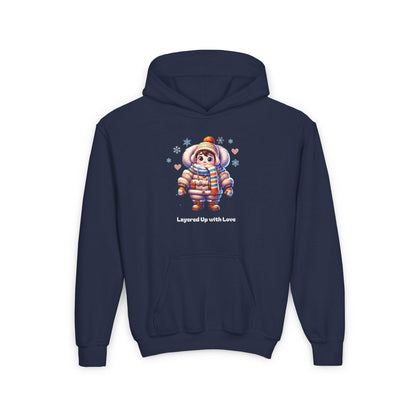 Layered Up with Love (Boy) - Cozy Comfort for Kids! ❄️💙 Youth Heavy Blend Hooded Sweatshirt - Whippie's