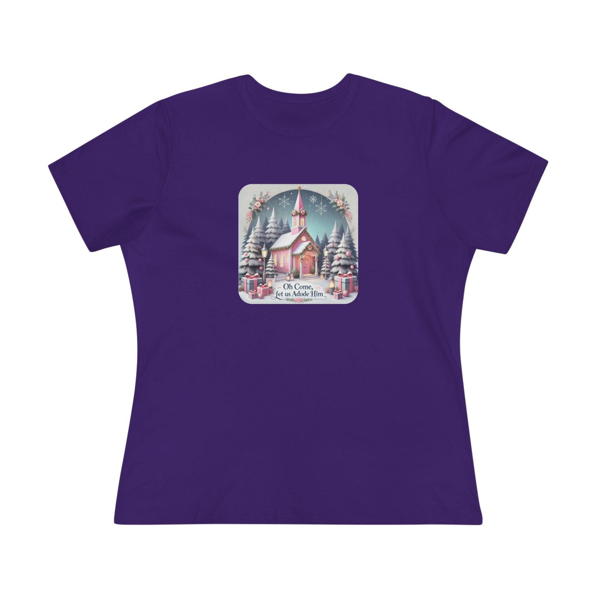 💖⛪ Pink Church - Oh Come, Let Us Adore Him ❄️🎁 - Women's Softstyle Tee - Whippie's