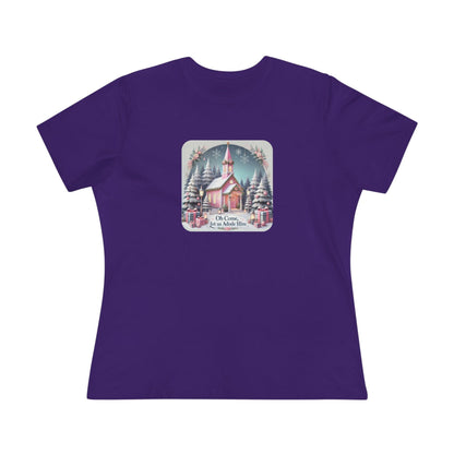 💖⛪ Pink Church - Oh Come, Let Us Adore Him ❄️🎁 - Women's Softstyle Tee - Whippie's