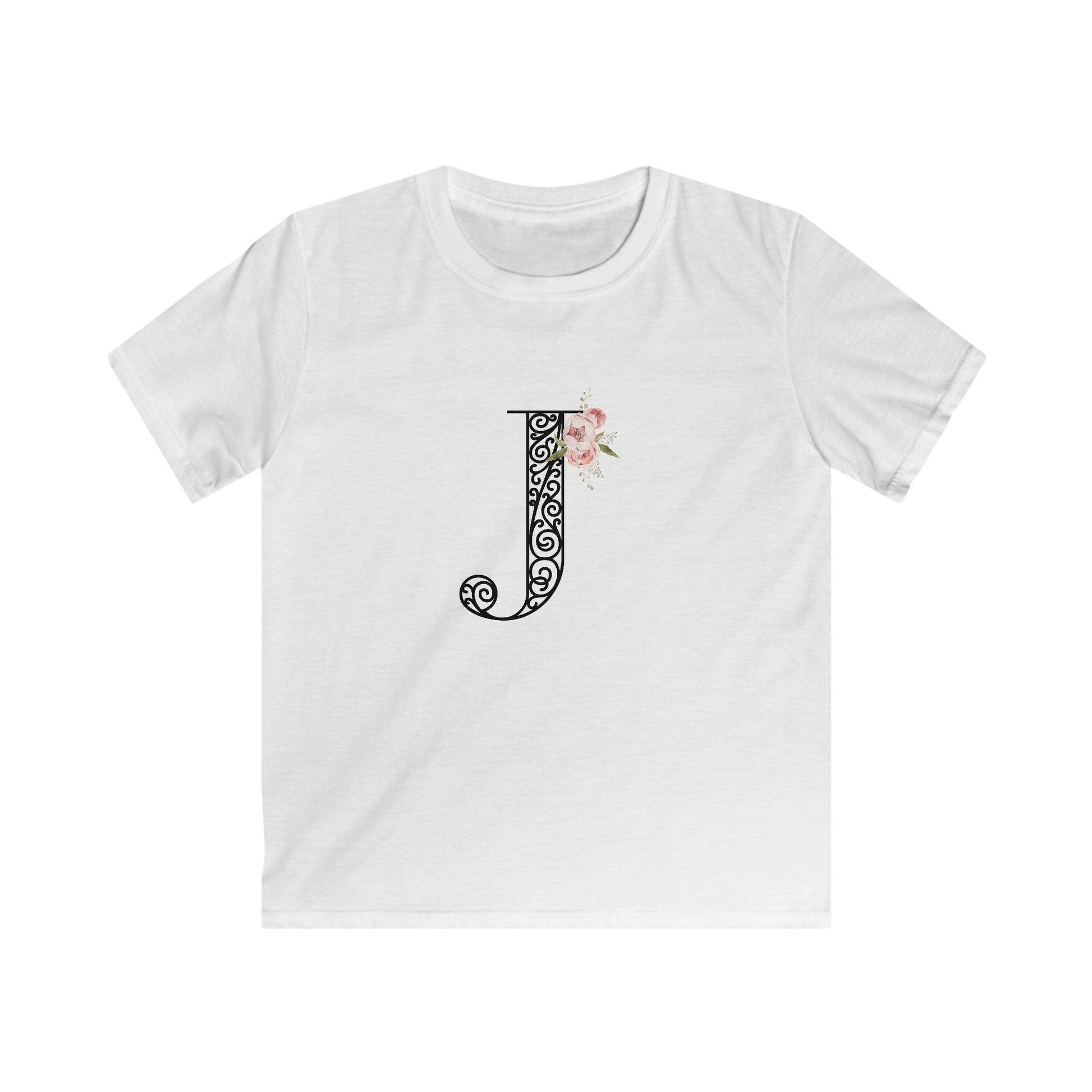 Floral Letters: Letter J - Kids Softstyle Tee - Whippie's