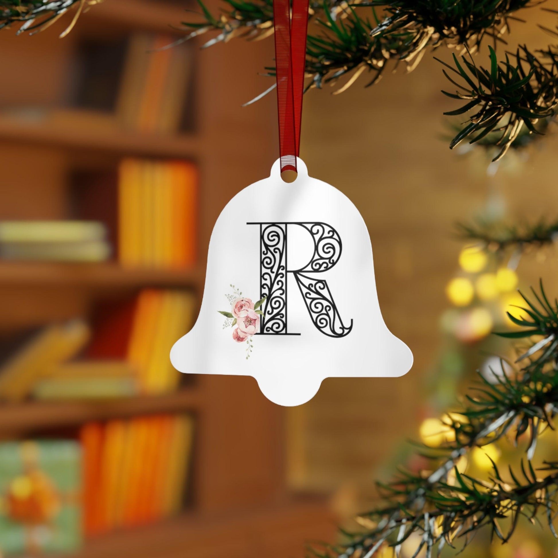 Floral Letters: Letter R - Metal Christmas Ornament - Whippie's
