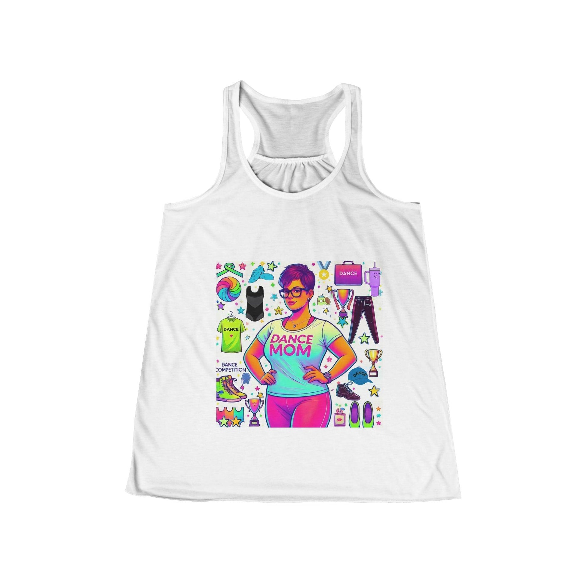 Dance Mom: "You've Got This" - Brunette with Glasses Mom - Short Hair - Boy Dancer - Women's Flowy Racerback Tank - Whippie's