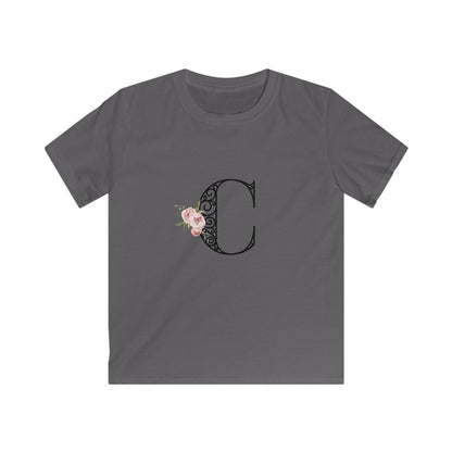 Floral Letters: Letter C - Kids Softstyle Tee - Whippie's