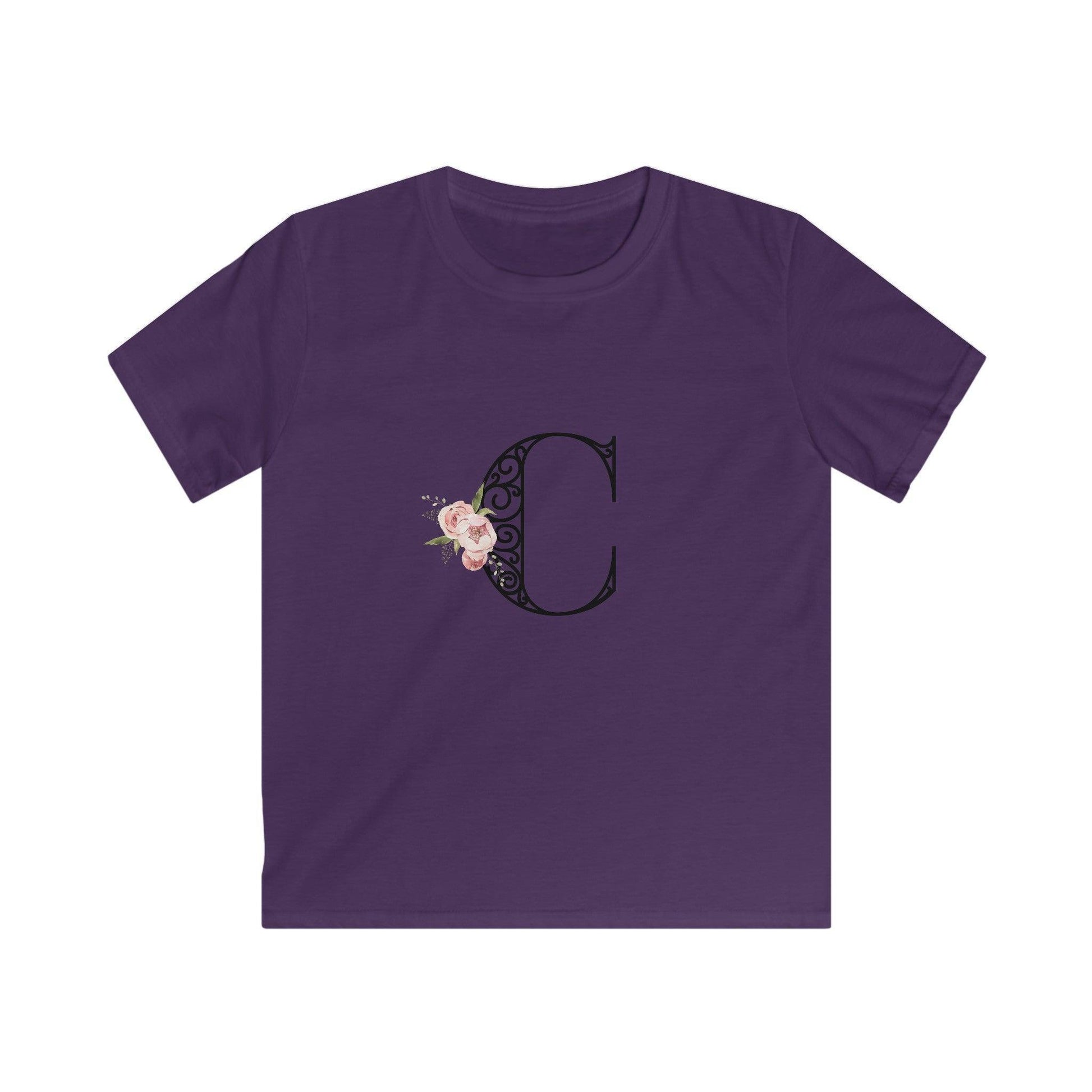 Floral Letters: Letter C - Kids Softstyle Tee - Whippie's