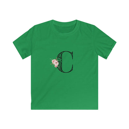 Floral Letters: Letter C - Kids Softstyle Tee - Whippie's