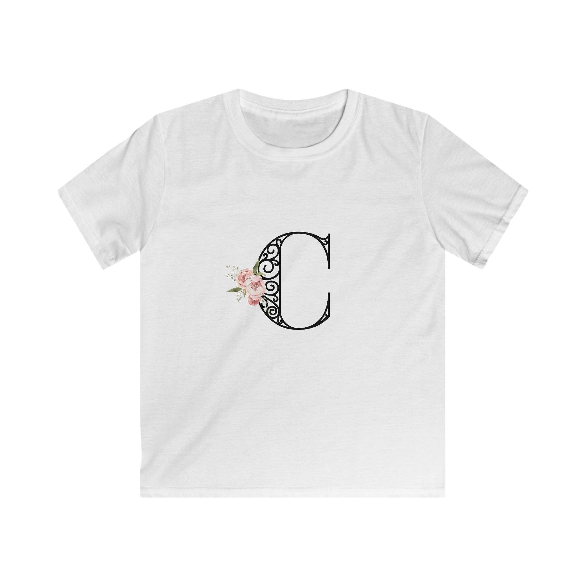 Floral Letters: Letter C - Kids Softstyle Tee - Whippie's
