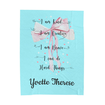 I am Kind, I am Creative, I am Brave, I can Do Hard Things Velveteen Plush Blanket - Personalizable - Whippie's