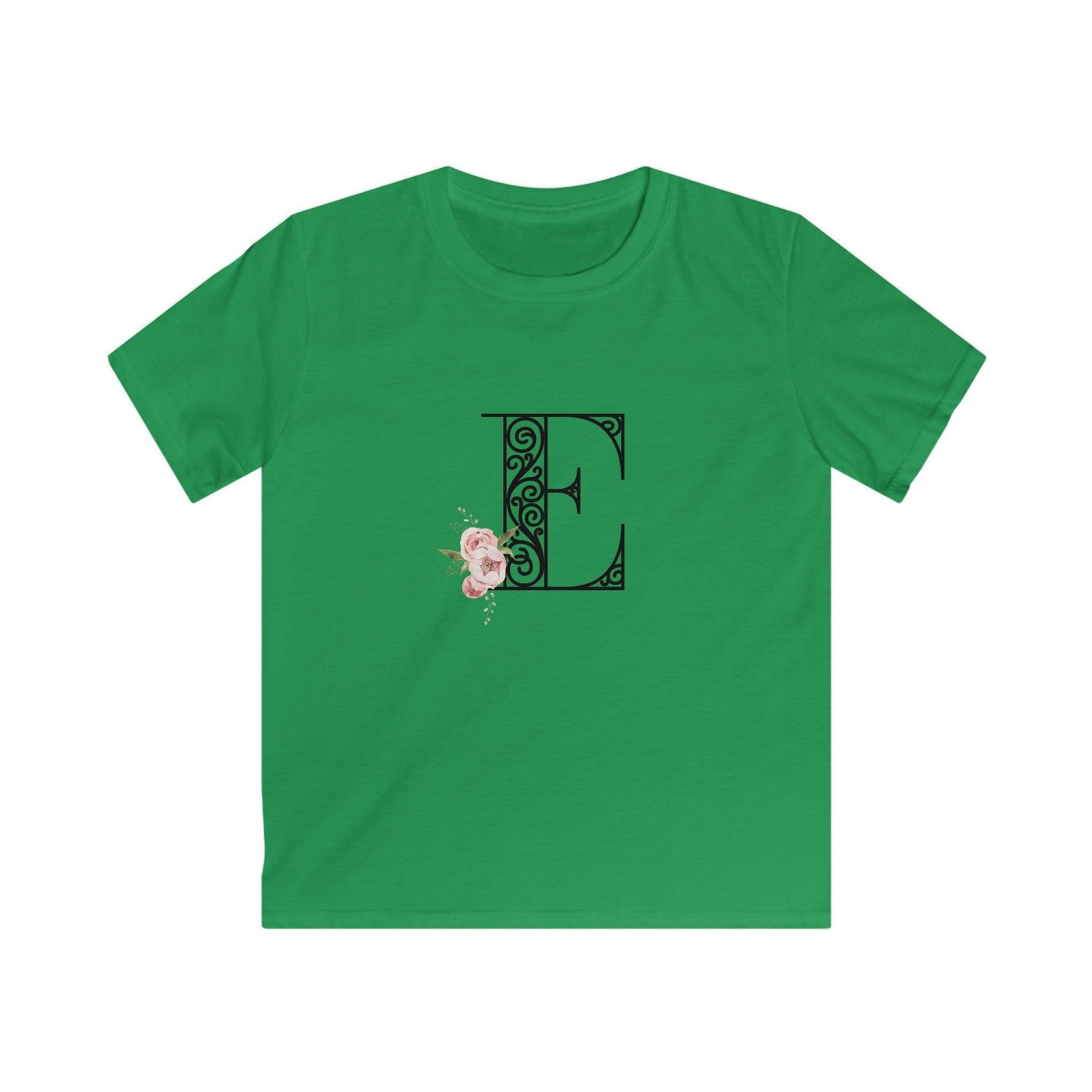 Floral Letters: Letter E - Kids Softstyle Tee - Whippie's