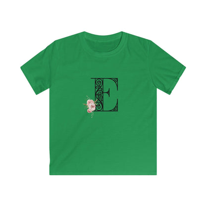 Floral Letters: Letter E - Kids Softstyle Tee - Whippie's