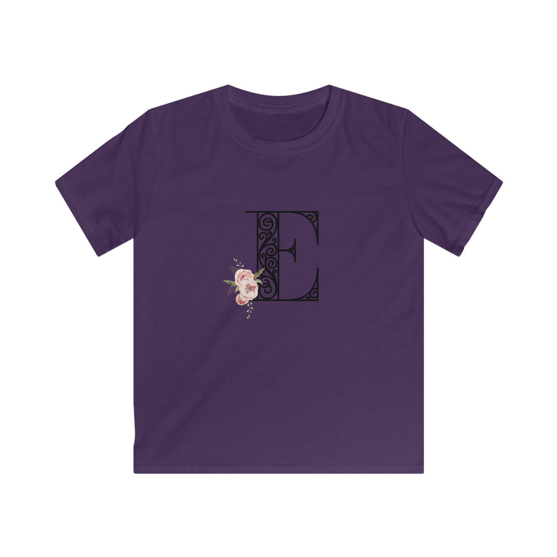 Floral Letters: Letter E - Kids Softstyle Tee - Whippie's