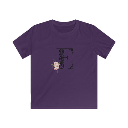 Floral Letters: Letter E - Kids Softstyle Tee - Whippie's
