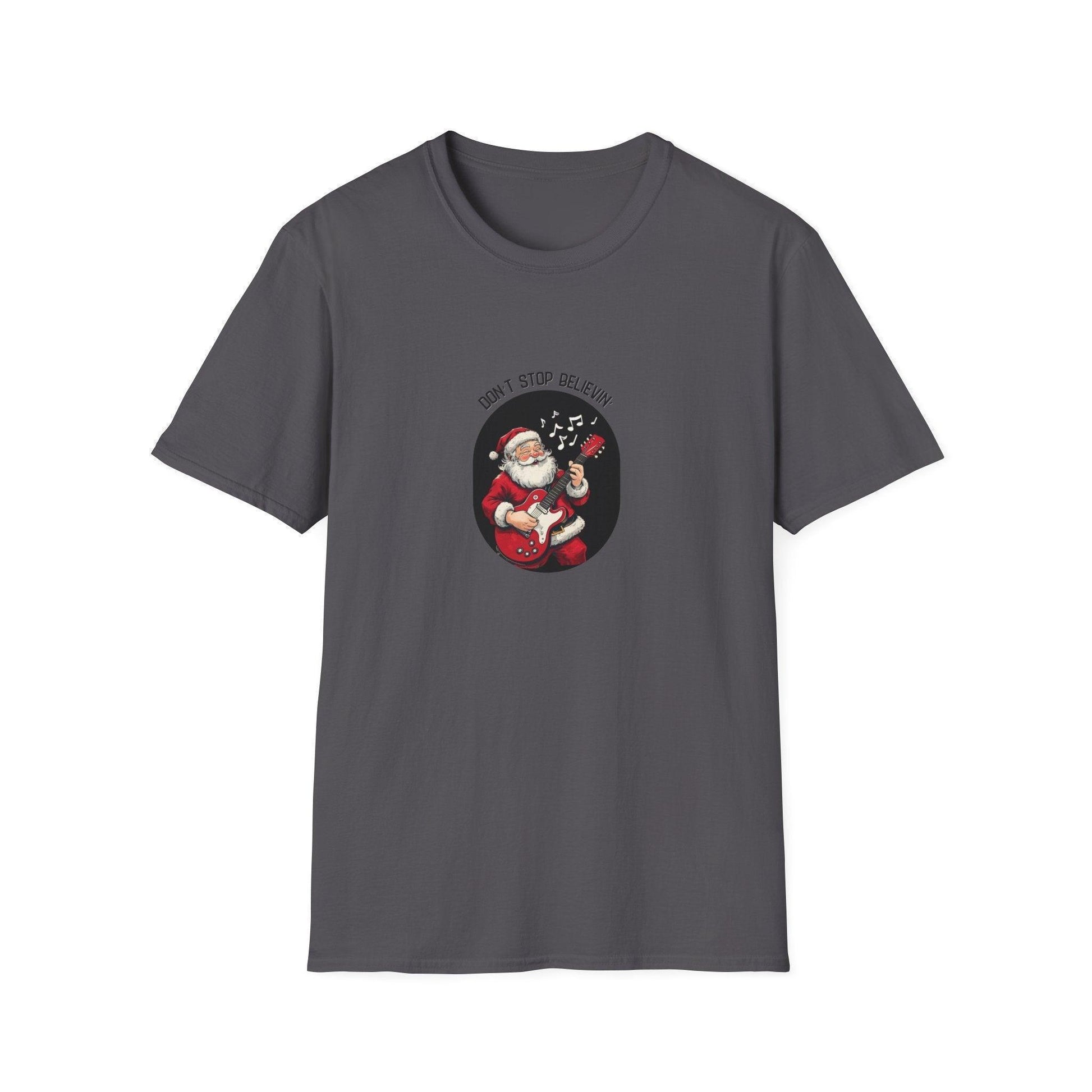 Don't Stop Believin': Santa's Rockin' Christmas Cheer! 🎅🎸🎄 - Unisex Softstyle T-shirt - Whippie's