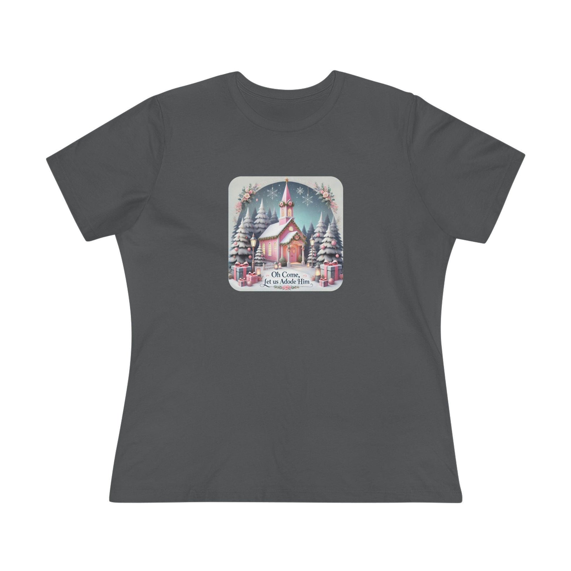 💖⛪ Pink Church - Oh Come, Let Us Adore Him ❄️🎁 - Women's Softstyle Tee - Whippie's
