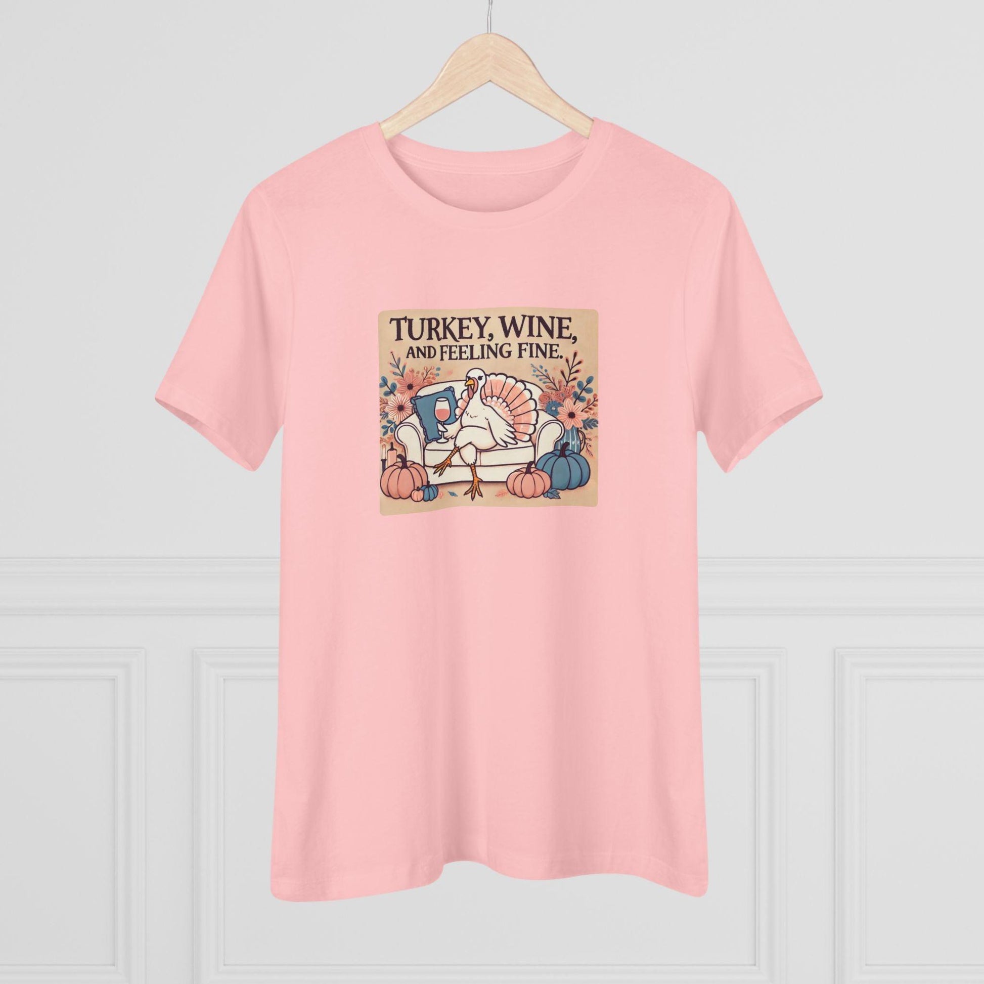 Turkey, Wine, Feeling Fine - Cheers to Thanksgiving! 🦃🍷 - Women's Softstyle Tee - Whippie's