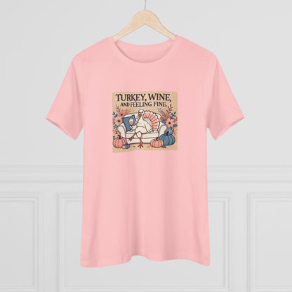 Turkey, Wine, Feeling Fine - Cheers to Thanksgiving! 🦃🍷 - Women's Softstyle Tee - Whippie's