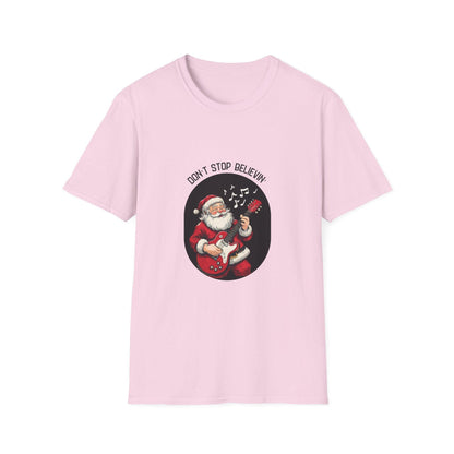 Don't Stop Believin': Santa's Rockin' Christmas Cheer! 🎅🎸🎄 - Unisex Softstyle T-shirt - Whippie's