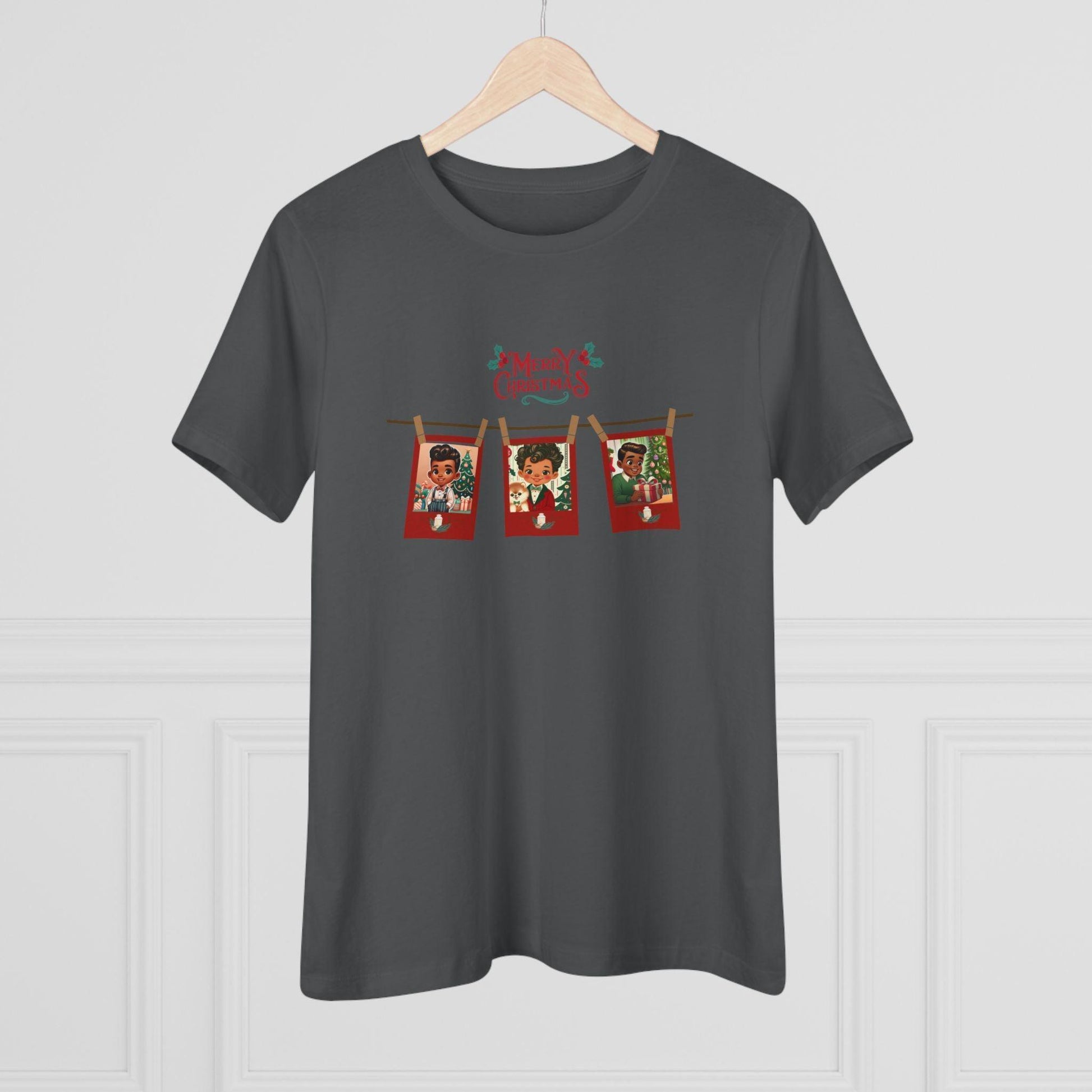 Merry Christmas - Photo Banner - Darker Skin Tone - Women's Softstyle Tee - Whippie's