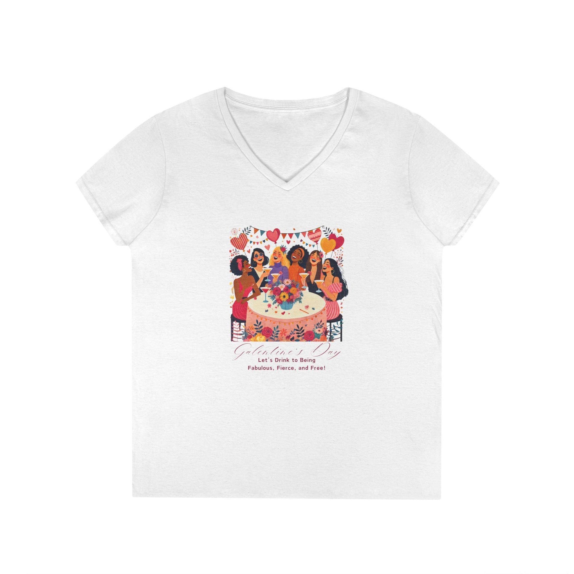 💖 Galentine's Day: Fabulous, Fierce & Free! 🥂 Ladies' V-Neck Tee ✨ Celebrate the power of female friendship! - Whippie's