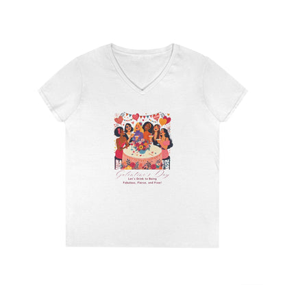 💖 Galentine's Day: Fabulous, Fierce & Free! 🥂 Ladies' V-Neck Tee ✨ Celebrate the power of female friendship! - Whippie's