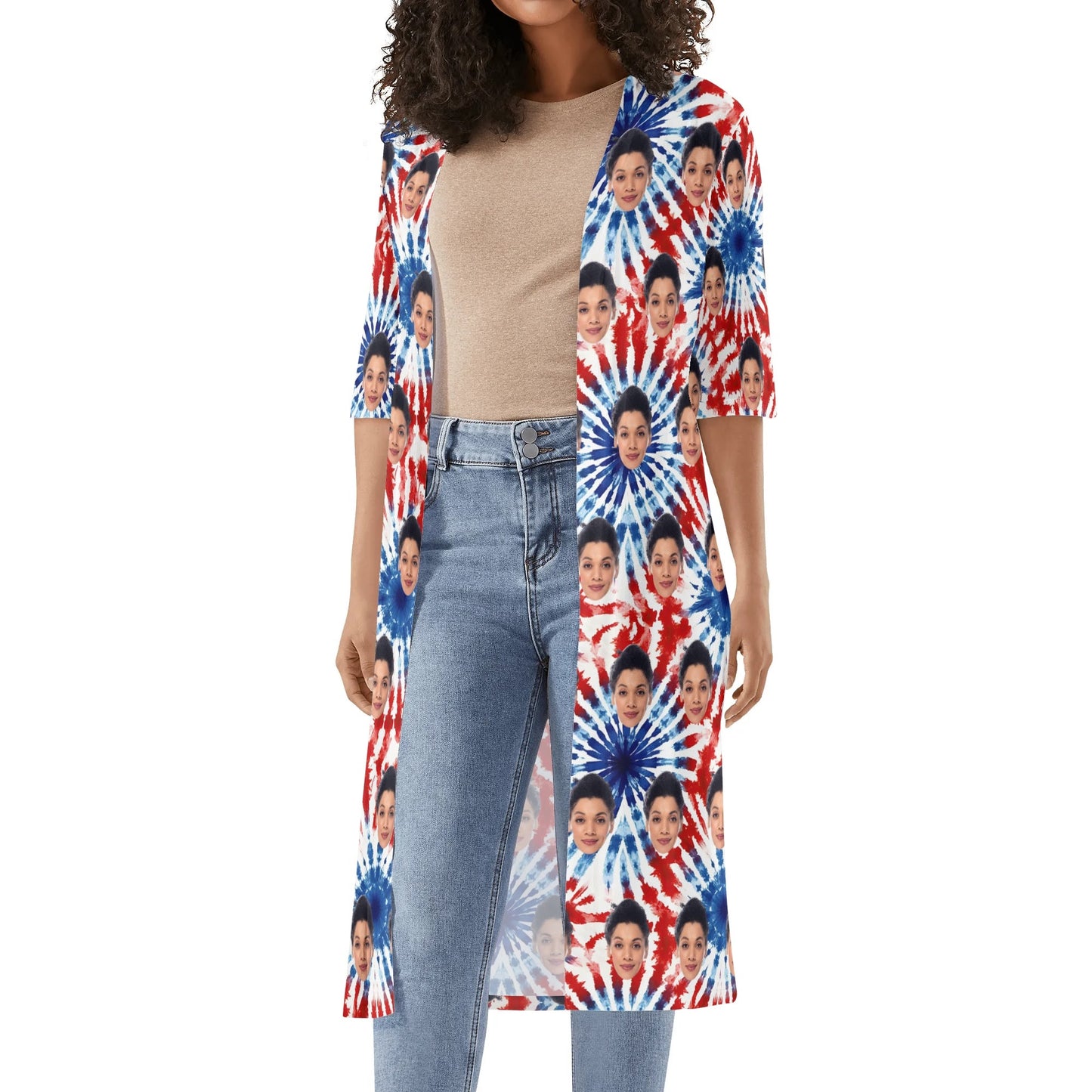 Women's Half Sleeve Kimono Cardigan - Personalizable with Your Photo