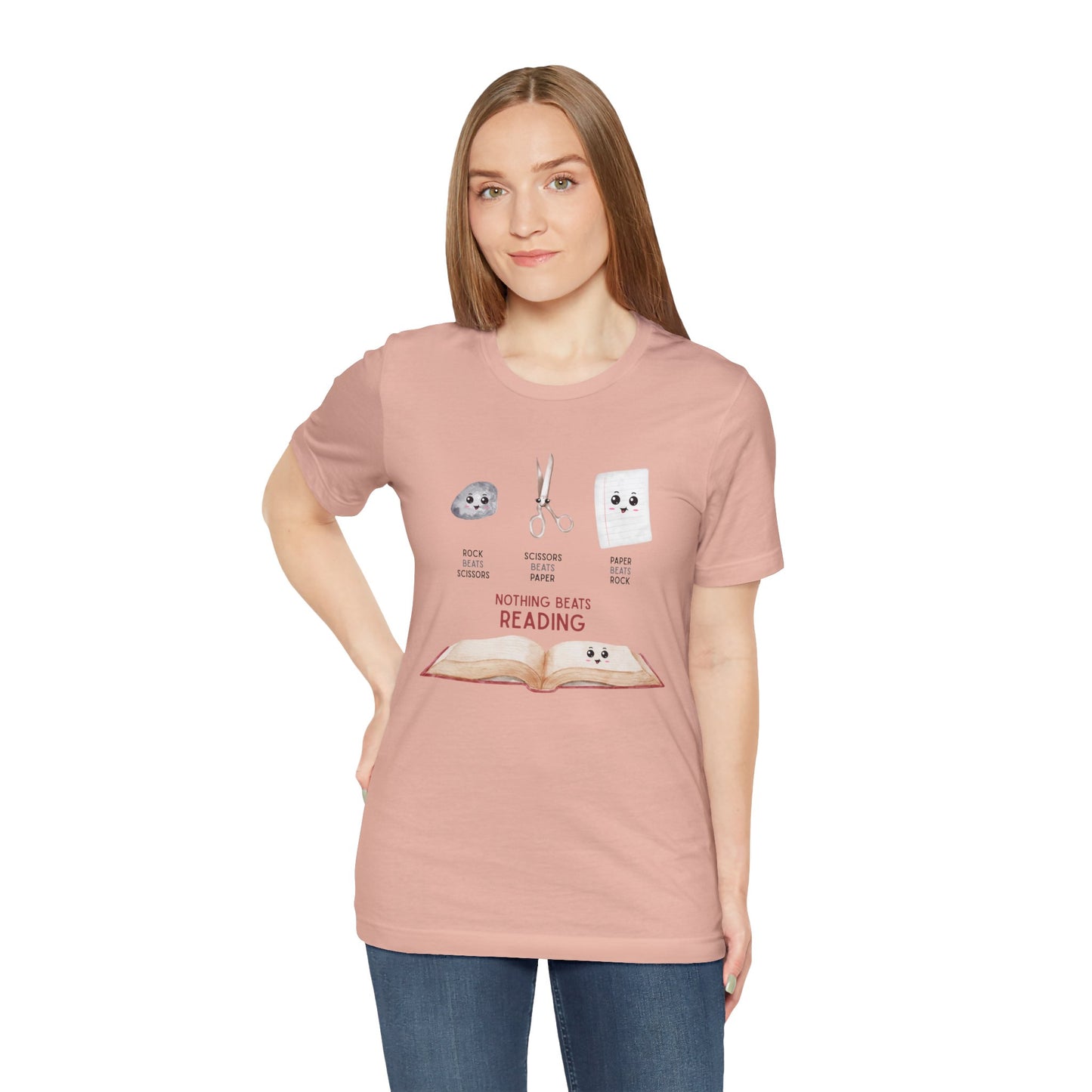 Nothing Beats Reading: Rock, Paper, Book Unisex Tee