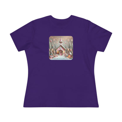 💖🏡 Pink Christmas Village - Oh Come, Let Us Adore Him ✨🎄 - Women's Softstyle Tee - Whippie's