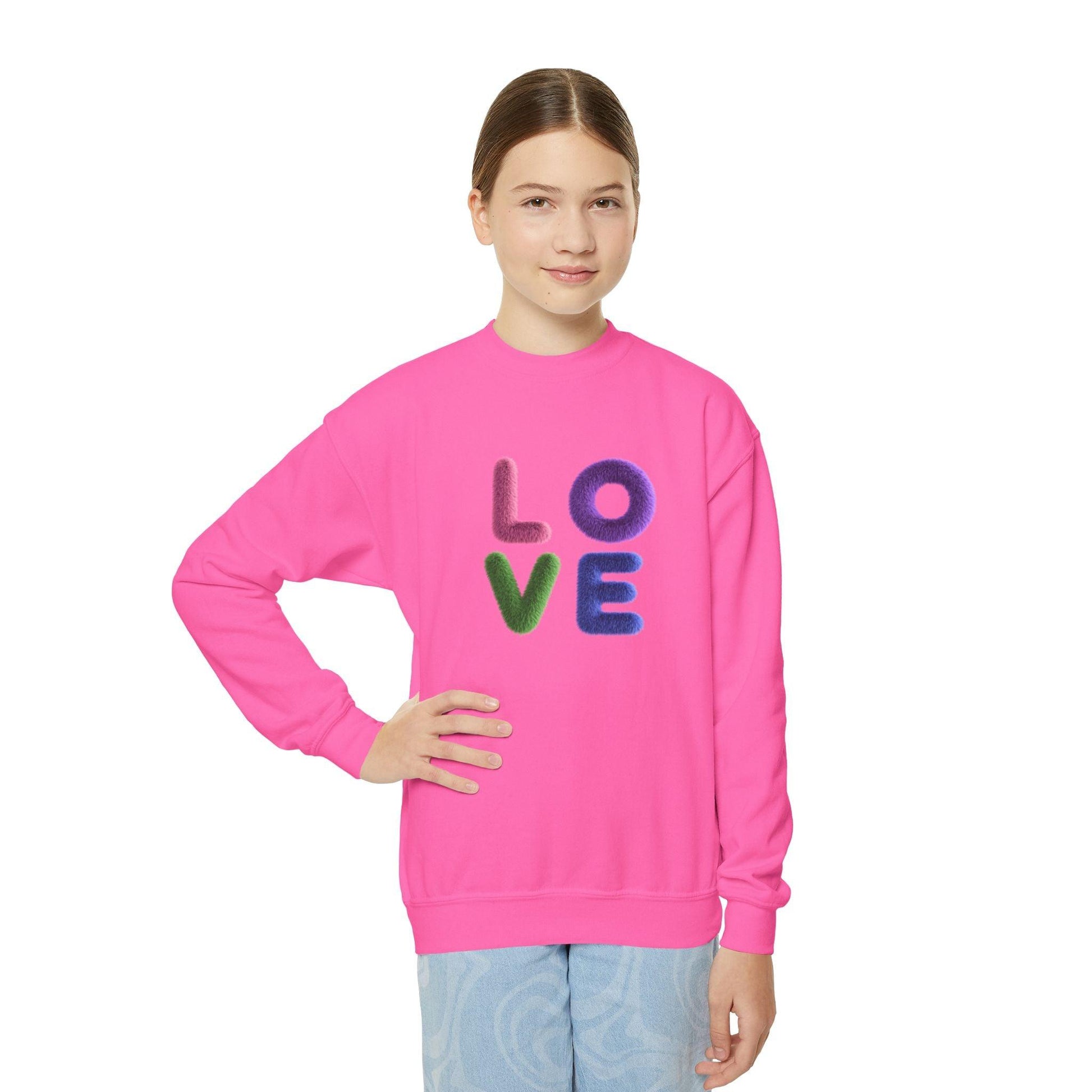 Fuzzy Love Sweatshirt - Youth Crewneck Sweatshirt- Spread the Love ❤️ - Whippie's