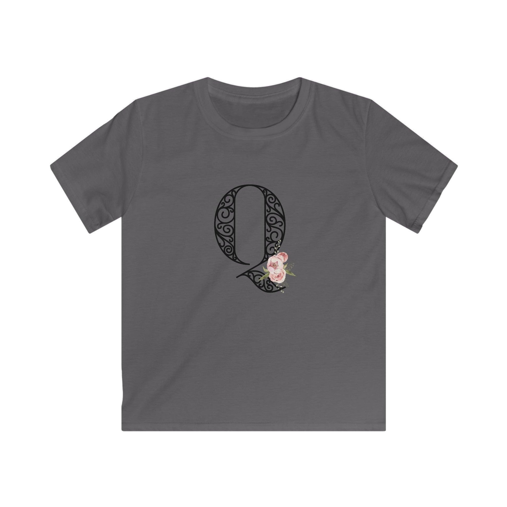 Floral Letters: Letter Q - Kids Softstyle Tee - Whippie's