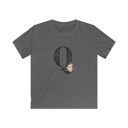 Floral Letters: Letter Q - Kids Softstyle Tee - Whippie's