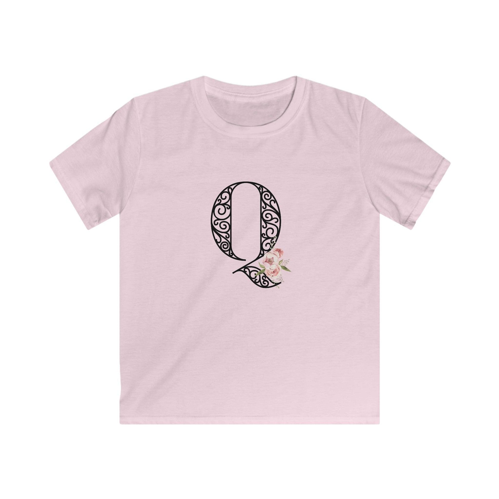 Floral Letters: Letter Q - Kids Softstyle Tee - Whippie's