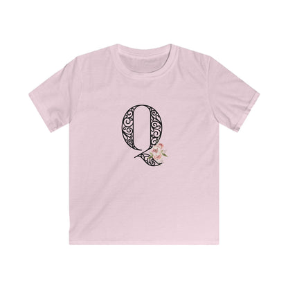 Floral Letters: Letter Q - Kids Softstyle Tee - Whippie's