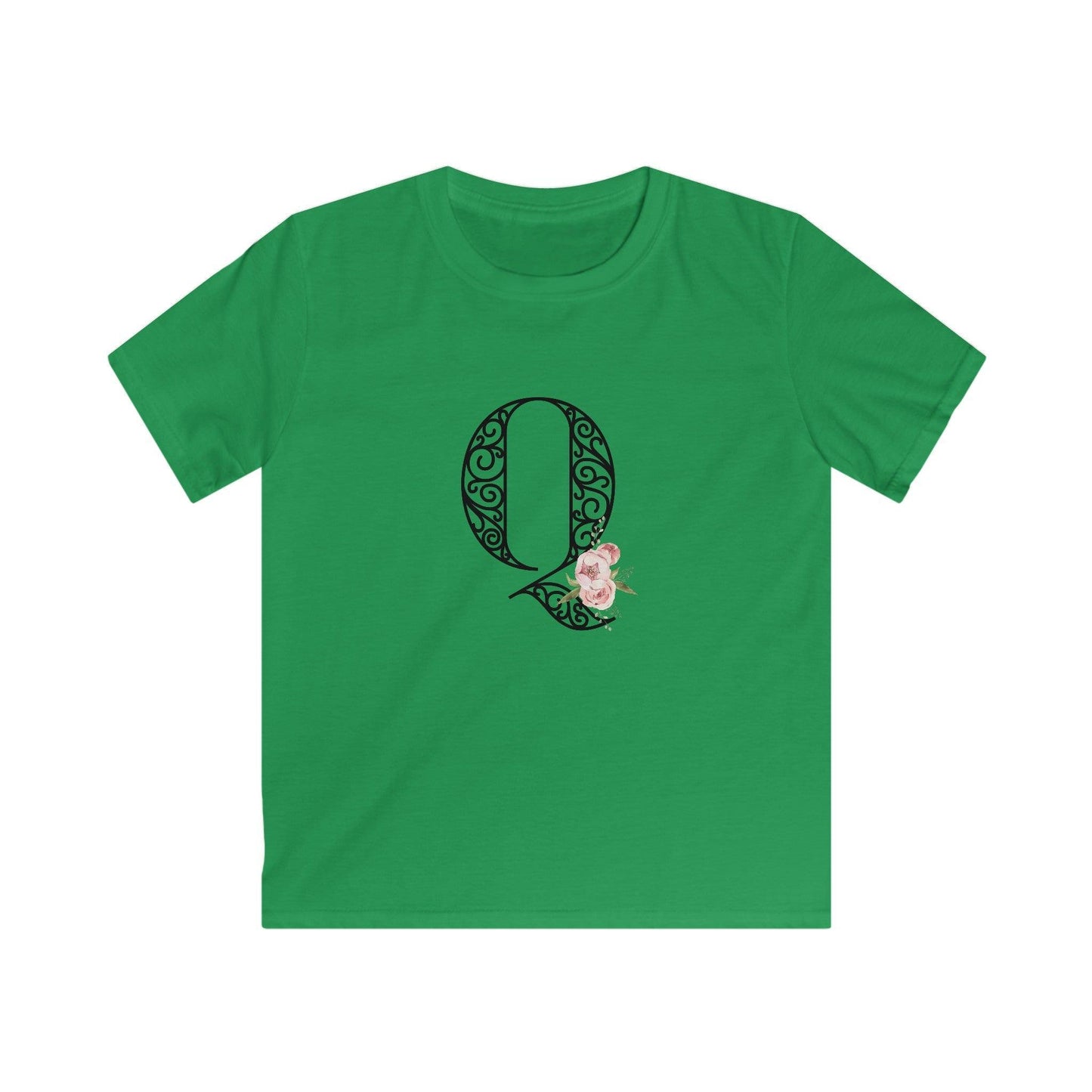 Floral Letters: Letter Q - Kids Softstyle Tee - Whippie's