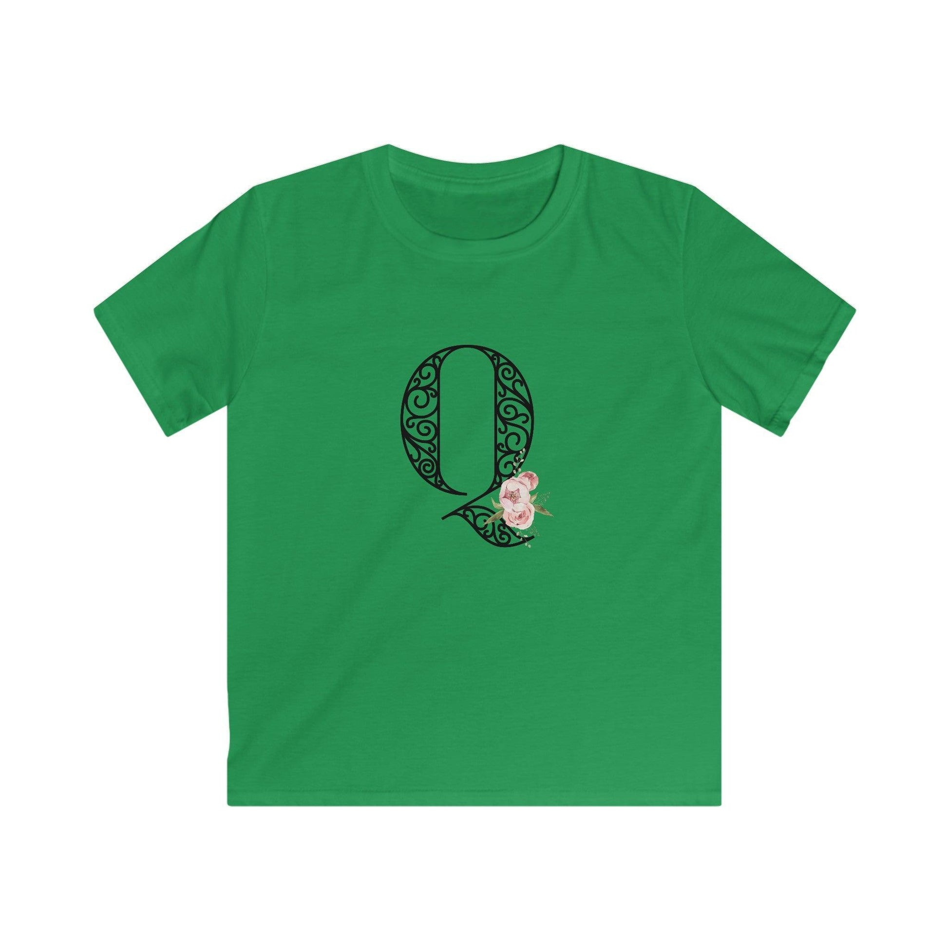 Floral Letters: Letter Q - Kids Softstyle Tee - Whippie's