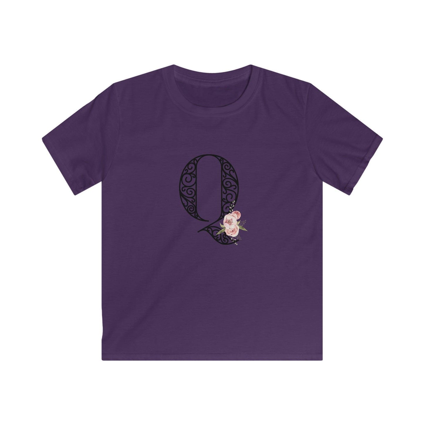 Floral Letters: Letter Q - Kids Softstyle Tee - Whippie's