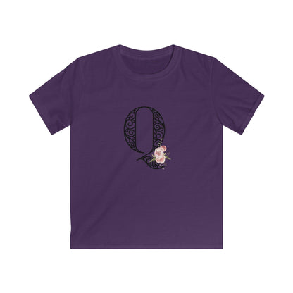 Floral Letters: Letter Q - Kids Softstyle Tee - Whippie's