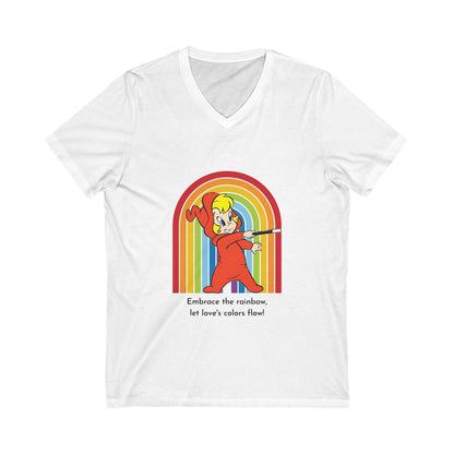 Wendy the Good Little Witch: Rainbow of Love - Unisex Jersey Short Sleeve V-Neck Tee - Whippie's