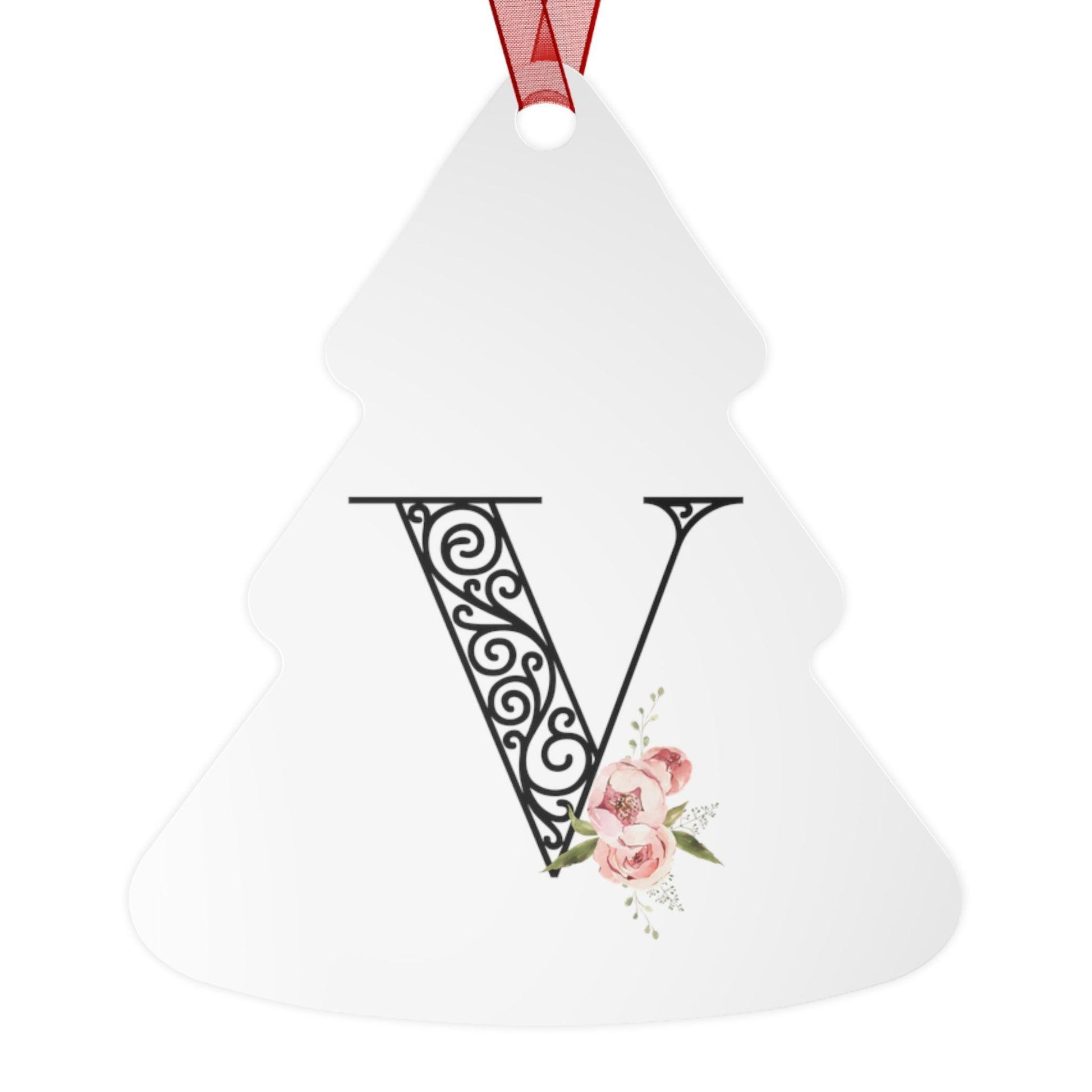 Floral Letters: Letter V - Metal Christmas Ornament - Whippie's