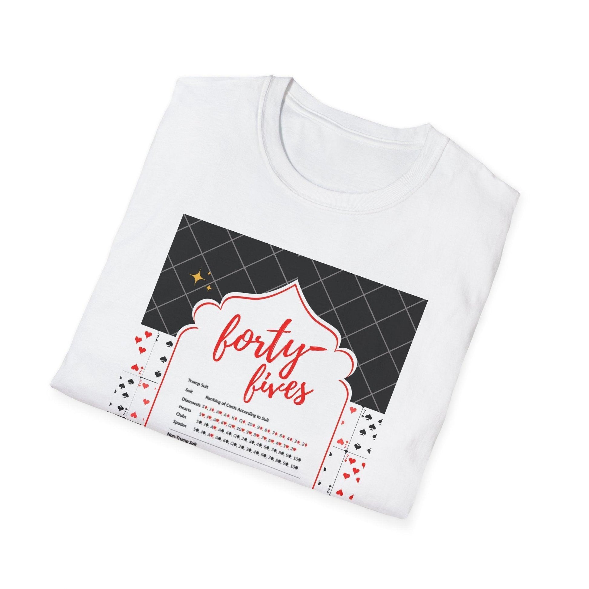 Forty-Fives Card Rankings - Black Background - Unisex T-Shirt - Whippie's