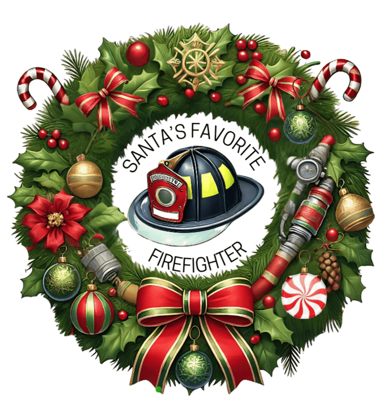 Santa's Favorite Firefighter - Wreath - Unisex Tee 🔥🎅 - Whippie's