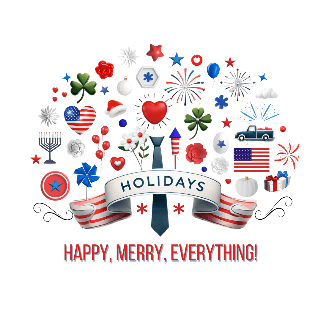 Merry Happy Everything 🎉 Unisex T-Shirt - Red, White & Blue Holiday Cheer! - Whippie's