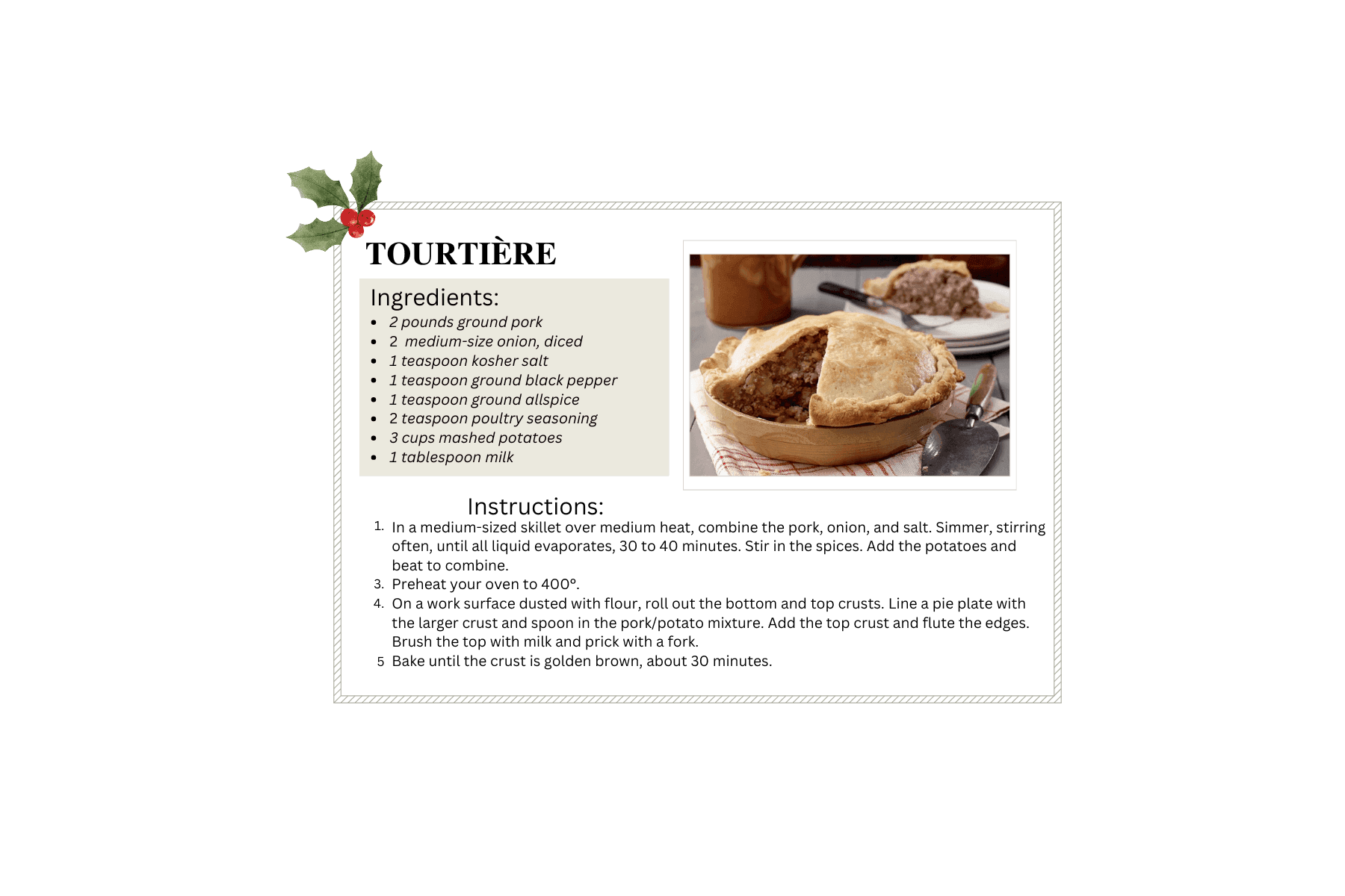 Tourtière Recipe Card - Unisex T-Shirt - French Canadian Christmas Traditions! 🎄 - Whippie's
