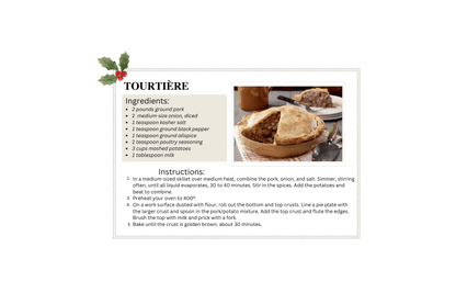 Tourtière Recipe Card - Unisex T-Shirt - French Canadian Christmas Traditions! 🎄 - Whippie's