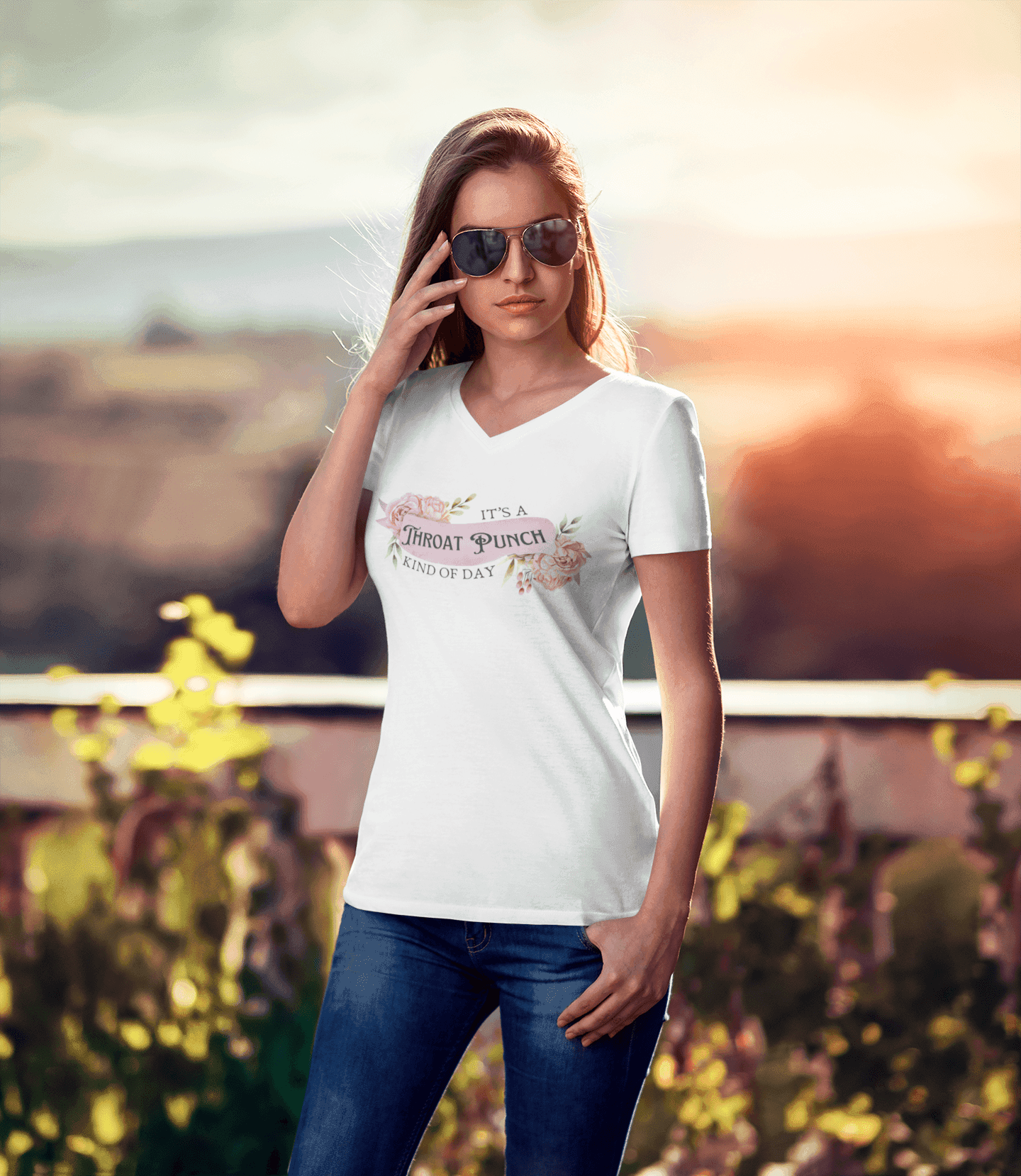 It's a Throat Punch Kind of Day 🌸👊 Unisex Jersey Short Sleeve V-Neck Tee - Whippie's