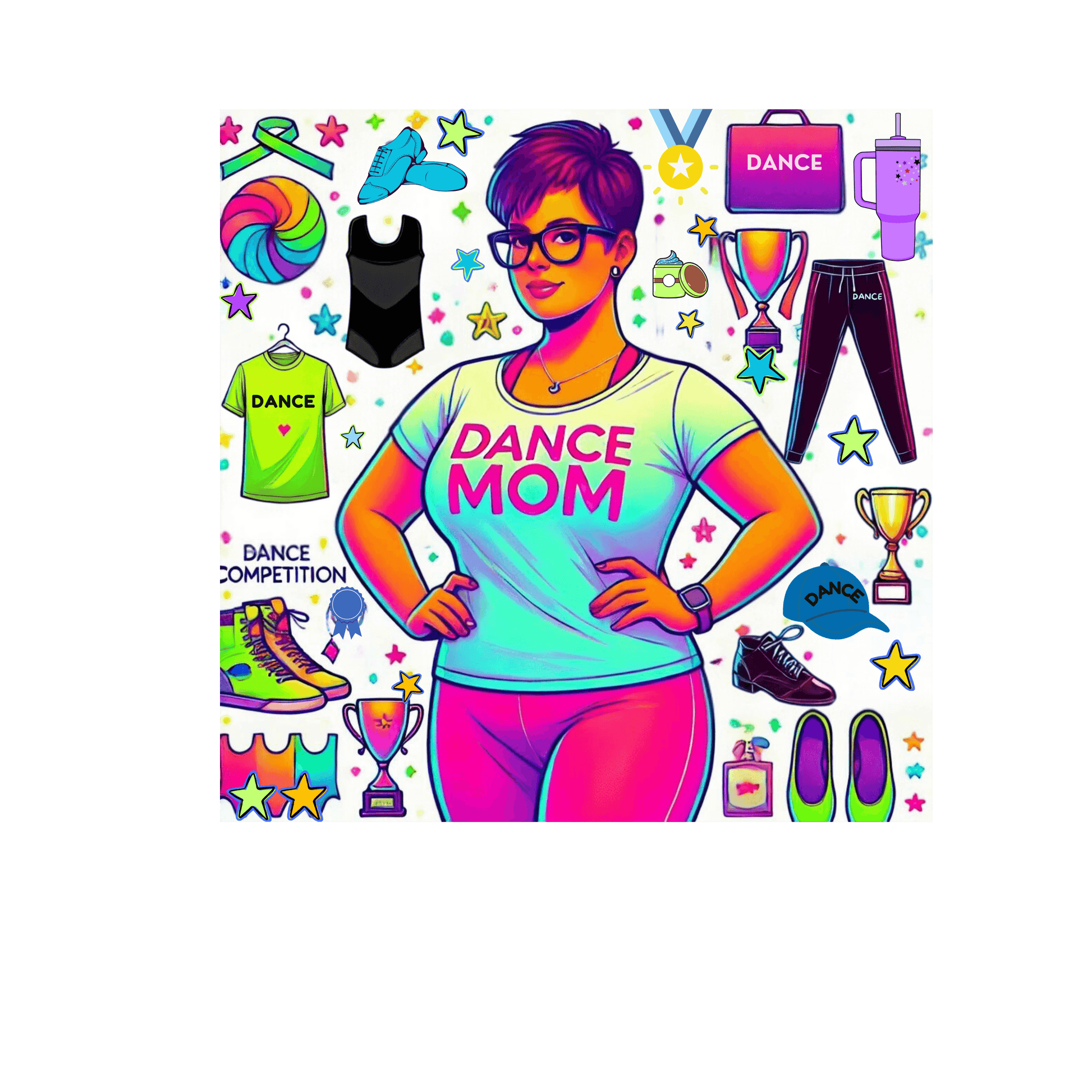 Dance Mom: "You've Got This" - Brunette with Glasses Mom - Short Hair - Boy Dancer - Women's Flowy Racerback Tank - Whippie's