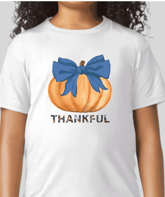Thankful Pumpkin - Blue Bow - Kids Tee 💙🎃 - Whippie's