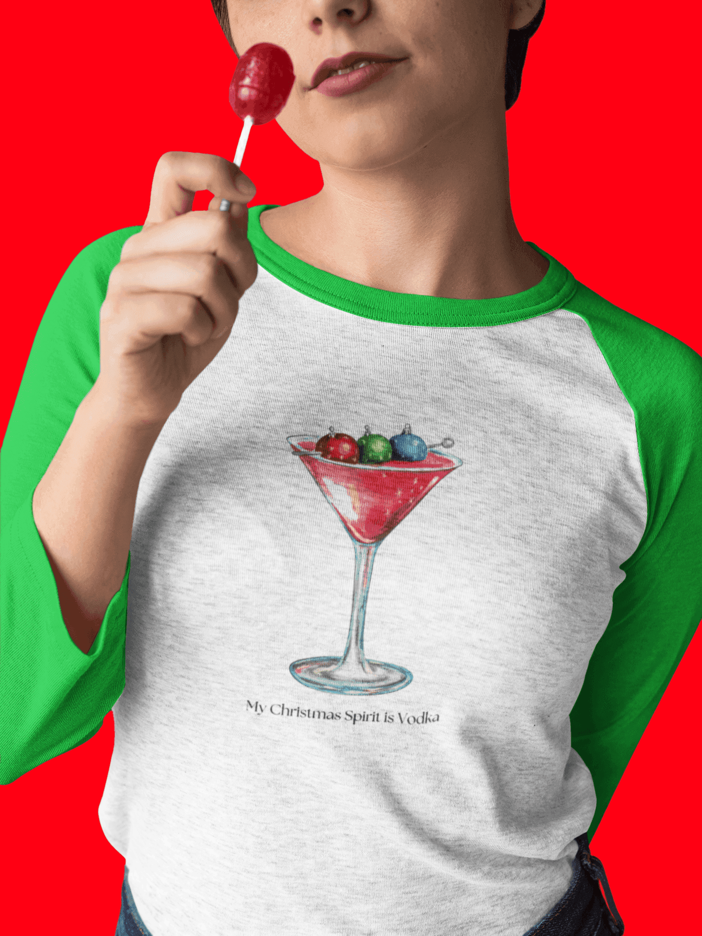 My Christmas Spirit is Vodka 🍸🎄 - Unisex 3/4 Sleeve T-shirt - Whippie's